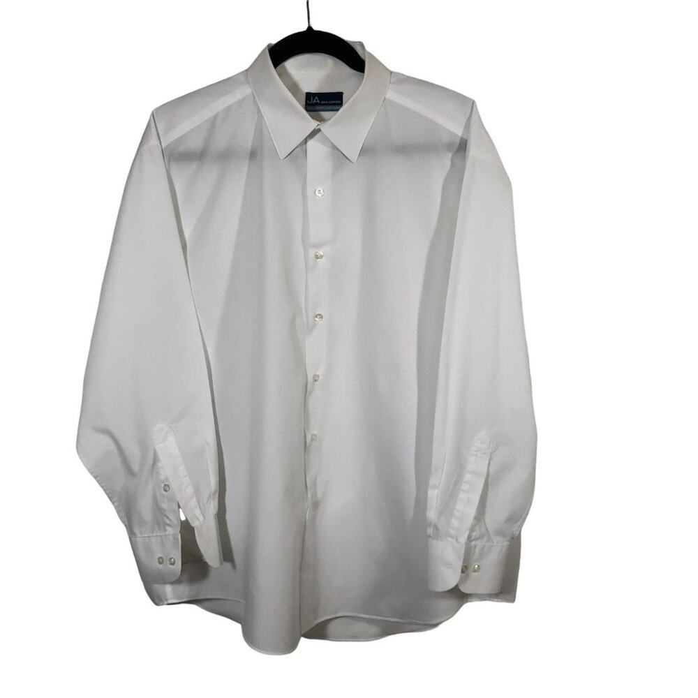 JA John Ashford Mens Sz 16-16.5 32-33 Large Easy Care White Button Dress Shirt